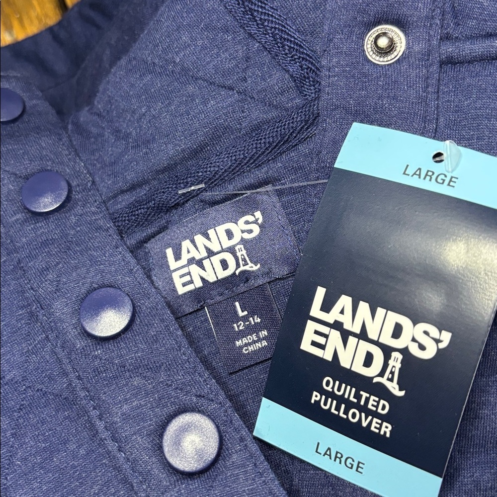 Lands' End Women's Cozy Soft Quilted 5 Snap Pullover Hoodie Kangaroo Pocket 😍 - Picture 7 of 8